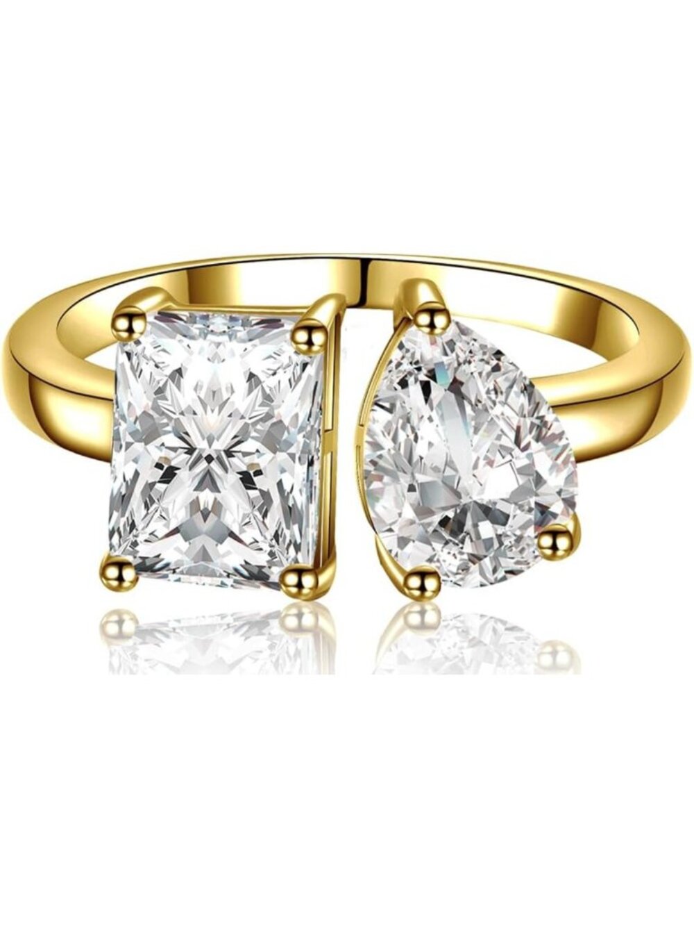 Adjustable 14K Gold Plated Engagement Ring for Women | Radiant & Pear-Cut CZ